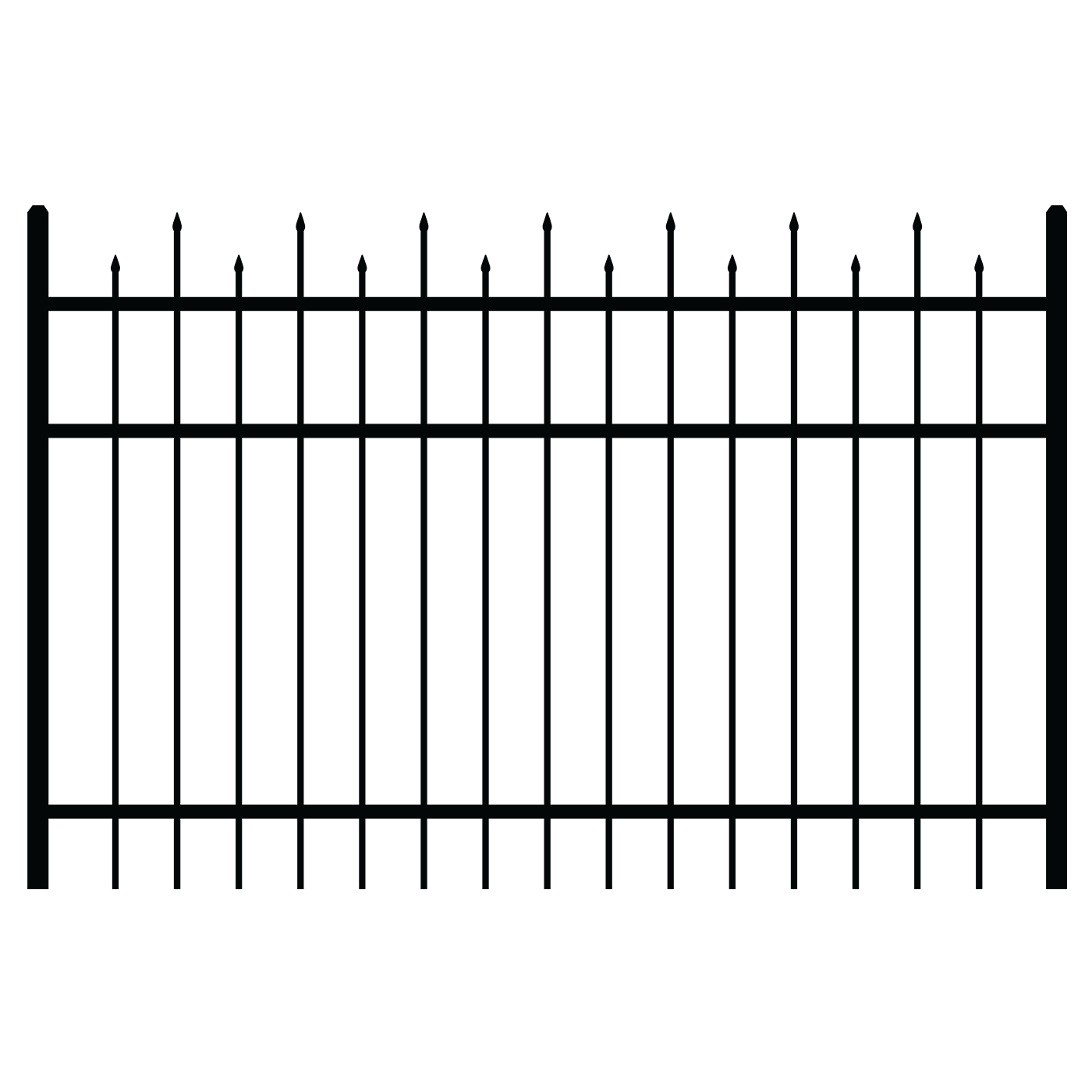 A graphic of an aluminum E2 Staggered Spear fence