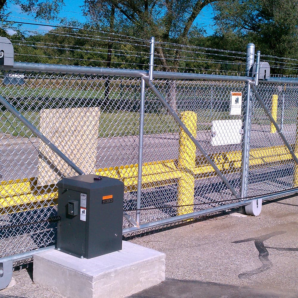 A motorized chain link security gate